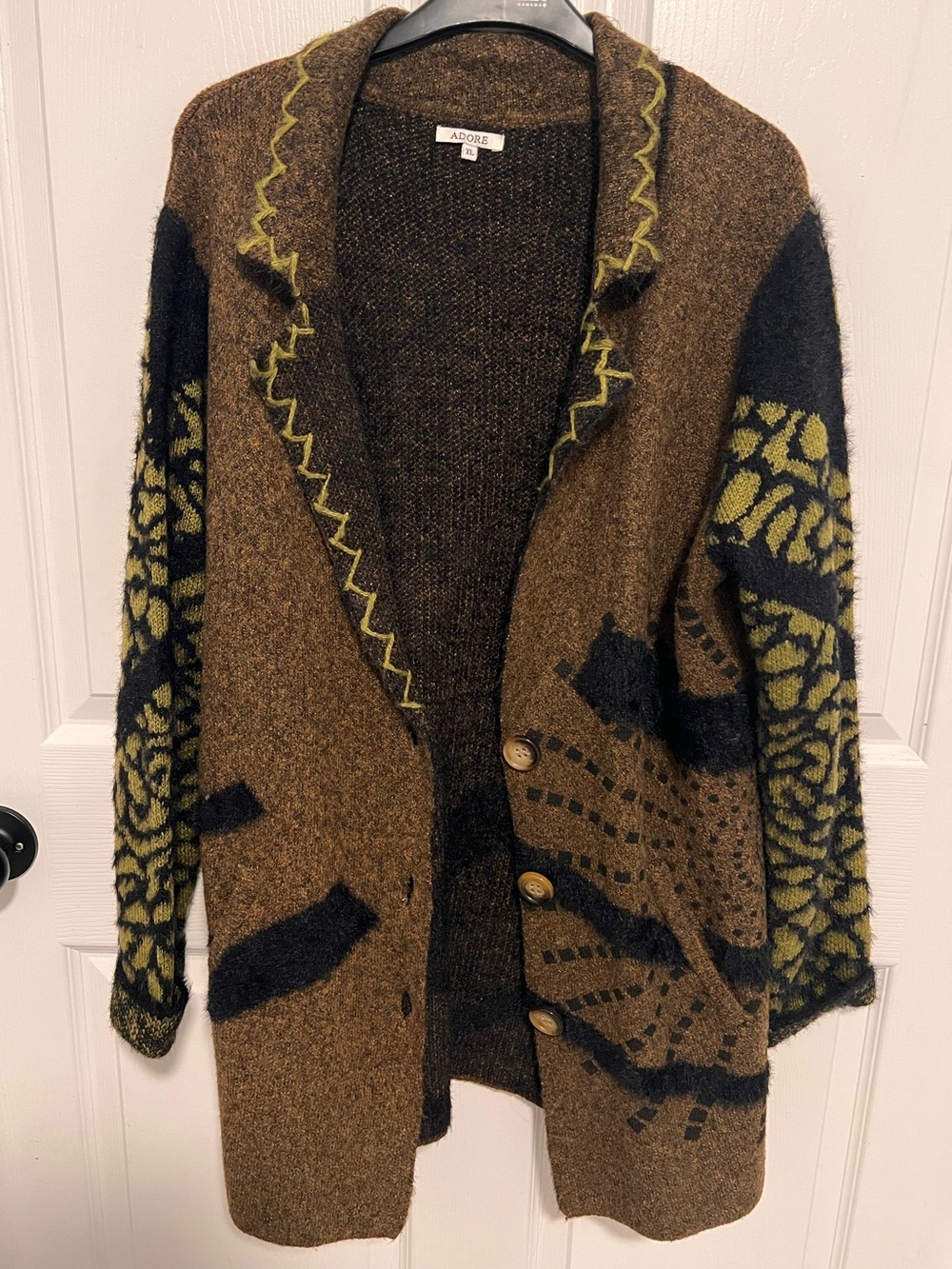 ADORE Boho Patterned Longline Knit Cardigan Sweater XL